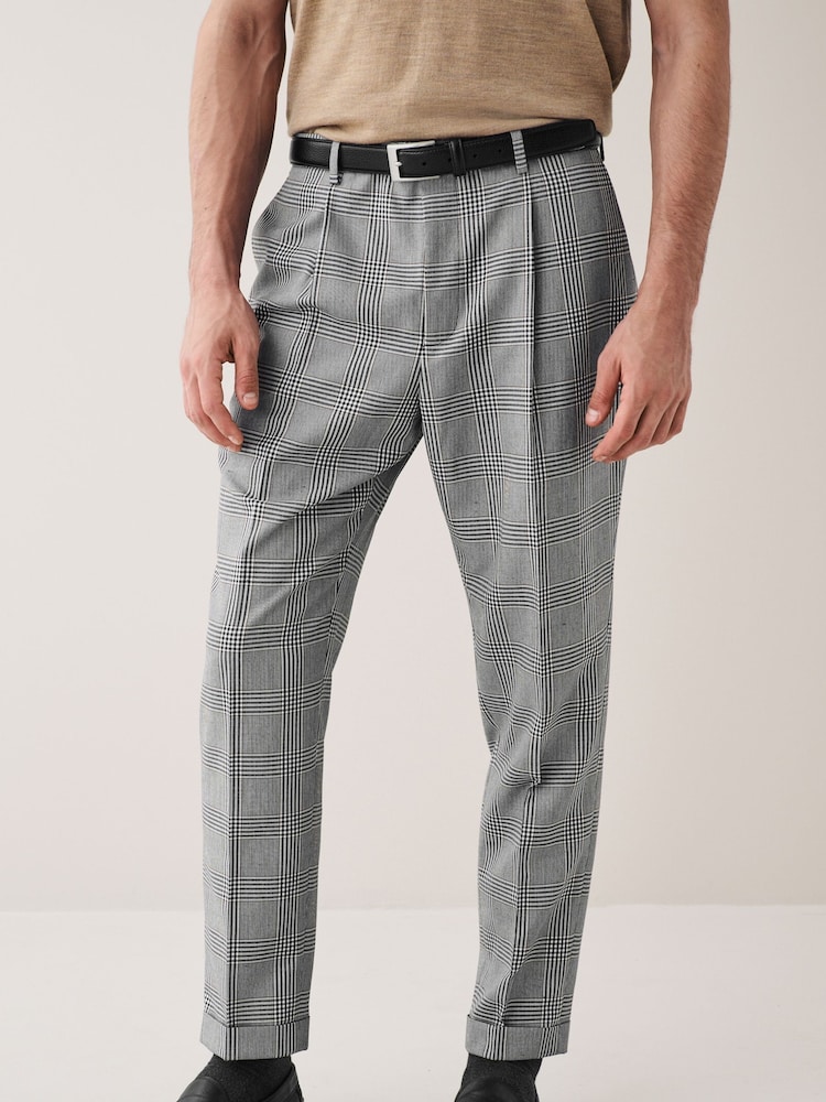 Grey Relaxed Fit Check Suit Trousers - Image 1 of 9