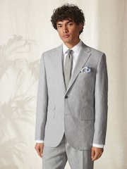 Light Grey Tailored Fit Linen Blend Suit Jacket - Image 1 of 13
