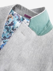 Light Grey Tailored Fit Linen Blend Suit Jacket - Image 11 of 13
