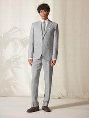 Light Grey Tailored Fit Linen Blend Suit Jacket - Image 2 of 13
