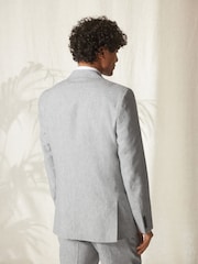Light Grey Tailored Fit Linen Blend Suit Jacket - Image 3 of 13
