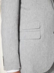 Light Grey Tailored Fit Linen Blend Suit Jacket - Image 6 of 13
