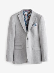 Light Grey Tailored Fit Linen Blend Suit Jacket - Image 8 of 13