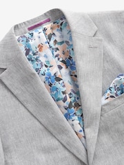 Light Grey Tailored Fit Linen Blend Suit Jacket - Image 9 of 13
