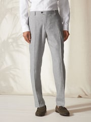 Light Grey Tailored Fit Linen Blend Suit: Trousers - Image 1 of 10