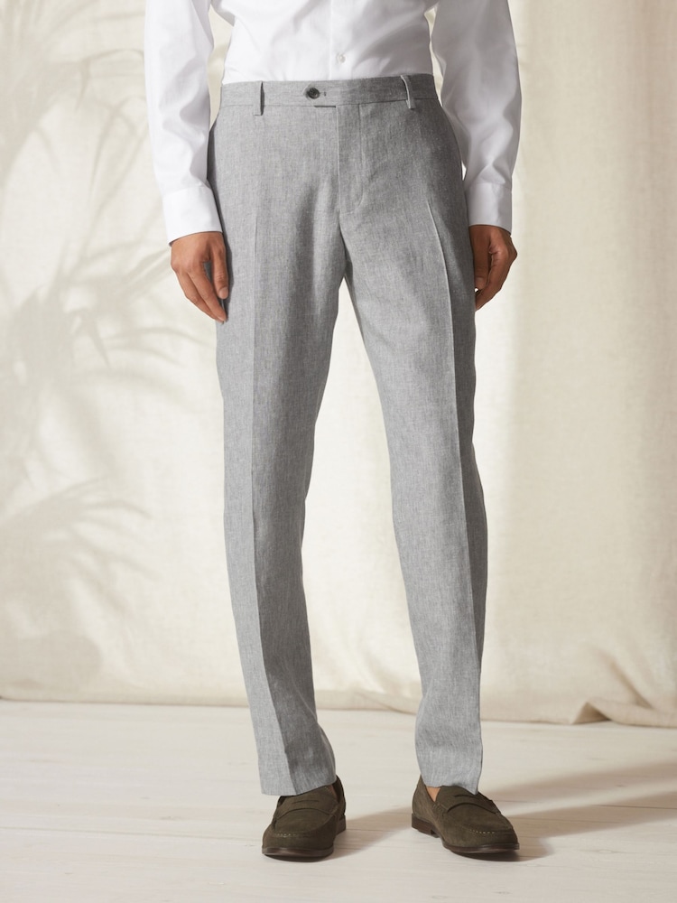 Light Grey Tailored Fit Linen Blend Suit: Trousers - Image 1 of 10 Light Grey Tailored Fit Linen Blend Suit: Trousers - Image 1 of 10