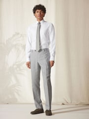 Light Grey Tailored Fit Linen Blend Suit: Trousers - Image 2 of 10