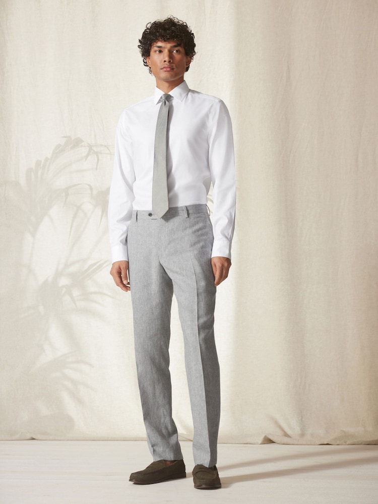 Light Grey Tailored Fit Linen Blend Suit: Trousers - Image 2 of 10