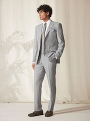 Light Grey Tailored Fit Linen Blend Suit: Trousers - Image 3 of 10