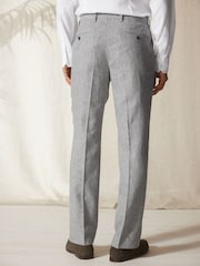 Light Grey Tailored Fit Linen Blend Suit: Trousers - Image 4 of 10