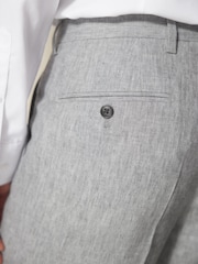 Light Grey Tailored Fit Linen Blend Suit: Trousers - Image 5 of 10