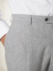 Light Grey Tailored Fit Linen Blend Suit: Trousers - Image 6 of 10