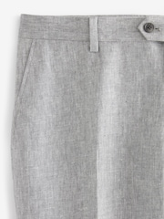 Light Grey Tailored Fit Linen Blend Suit: Trousers - Image 8 of 10