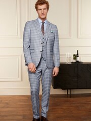 Blue Tailored Fit Check Suit: Jacket - Image 2 of 6