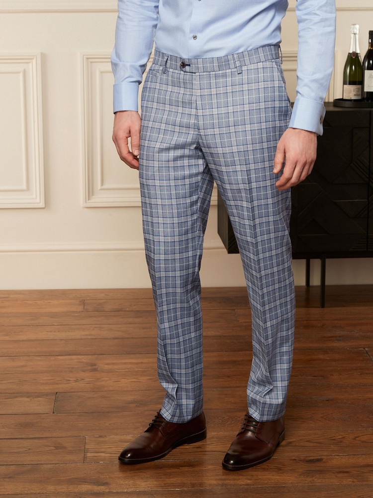 Blue Tailored Fit Check Suit: Trousers - Image 1 of 9