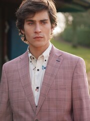 Pink Tailored Fit Check Suit Jacket - Image 1 of 6