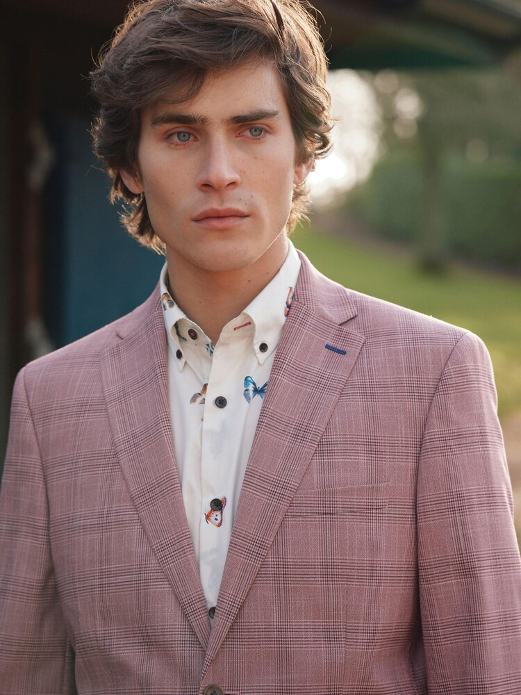 Pink Tailored Fit Check Suit Jacket - Image 1 of 6 Pink Tailored Fit Check Suit Jacket - Image 1 of 6
