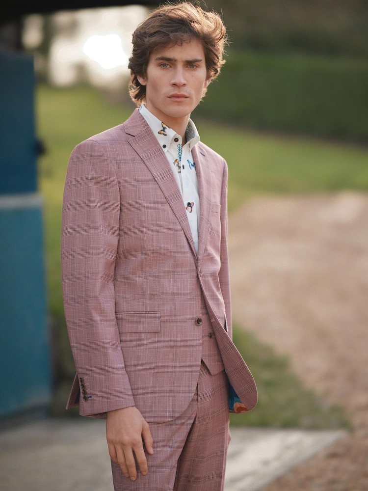 Pink Tailored Fit Check Suit Jacket - Image 2 of 6