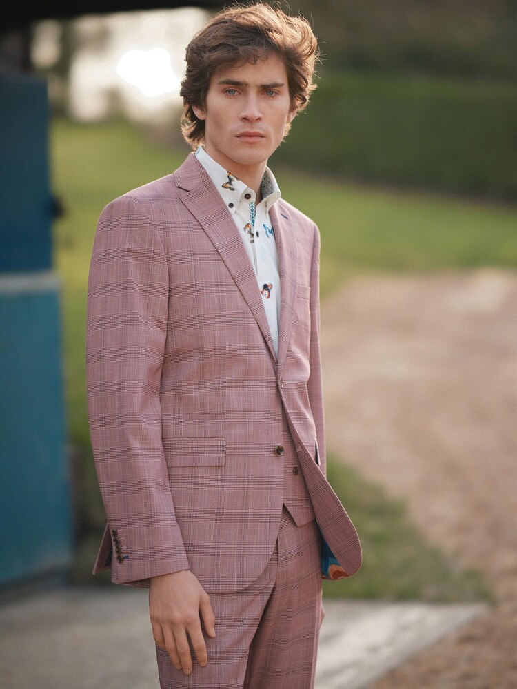 Pink Tailored Fit Check Suit Jacket - Image 2 of 6 Pink Tailored Fit Check Suit Jacket - Image 2 of 6