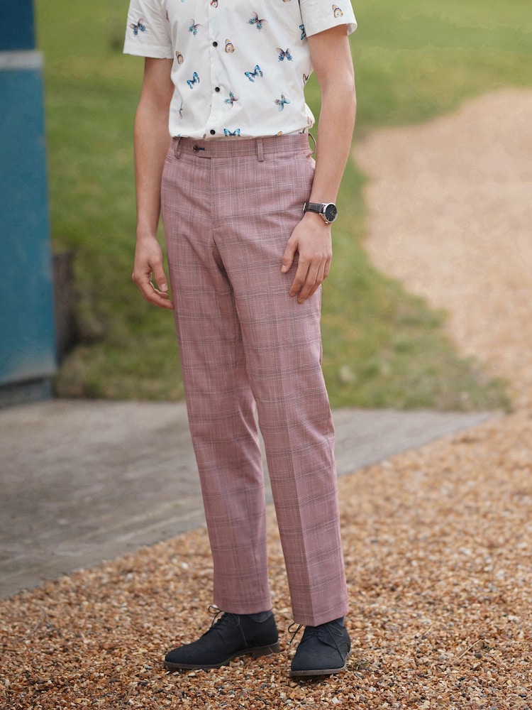 Pink Tailored Fit Check Suit: Trousers - Image 1 of 9