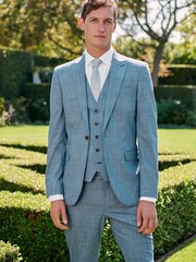 Blue Slim Fit Check Suit Jacket - Image 1 of 12