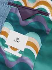 Blue Slim Fit Check Suit Jacket - Image 11 of 12