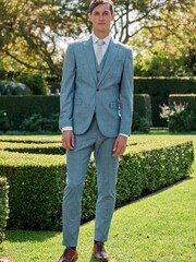 Blue Slim Fit Check Suit Jacket - Image 2 of 12