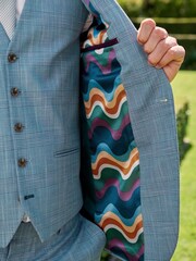 Blue Slim Fit Check Suit Jacket - Image 5 of 12