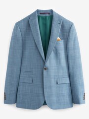 Blue Slim Fit Check Suit Jacket - Image 8 of 12