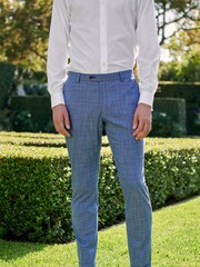 Blue Slim Fit Check Suit: Trousers - Image 1 of 9