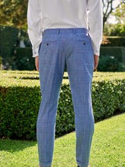 Blue Slim Fit Check Suit: Trousers - Image 4 of 9