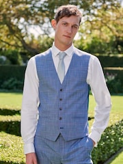 Blue Check Suit Waistcoat - Image 1 of 10
