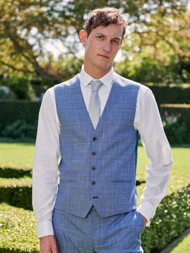 Blue Check Suit Waistcoat - Image 1 of 10