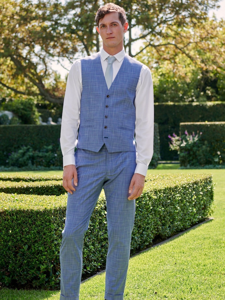 Blue Check Suit Waistcoat - Image 2 of 10