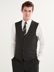 Charcoal Grey Regular Fit Puppytooth Fabric Suit Waistcoat - Image 1 of 11