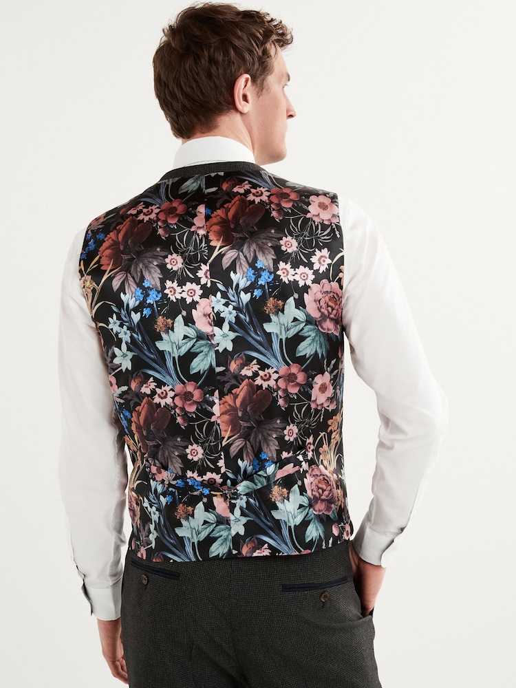 Charcoal Grey Regular Fit Puppytooth Fabric Suit Waistcoat - Image 2 of 11