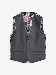 Charcoal Grey Regular Fit Puppytooth Fabric Suit Waistcoat - Image 6 of 11