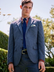 Navy Tailored Fit Linen Blend Suit Jacket - Image 1 of 11