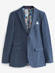 Navy Tailored Fit Linen Blend Suit Jacket - Image 7 of 11