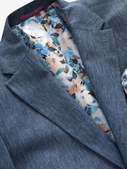 Navy Tailored Fit Linen Blend Suit Jacket - Image 8 of 11