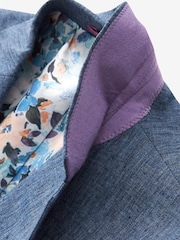 Navy Tailored Fit Linen Blend Suit Jacket - Image 10 of 11
