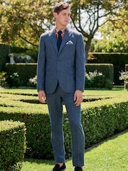 Navy Tailored Fit Linen Blend Suit Jacket - Image 2 of 11
