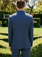 Navy Tailored Fit Linen Blend Suit Jacket - Image 3 of 11