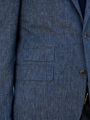 Navy Tailored Fit Linen Blend Suit Jacket - Image 5 of 11
