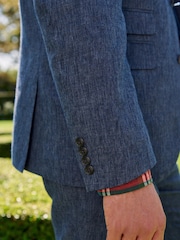 Navy Tailored Fit Linen Blend Suit Jacket - Image 6 of 11