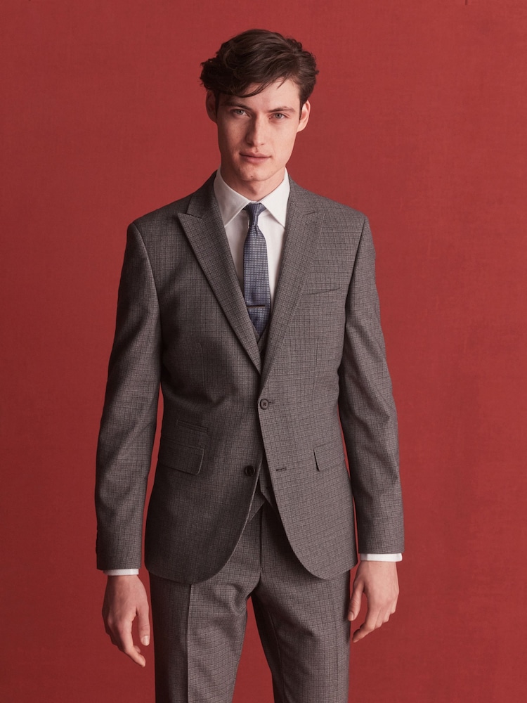 Grey Slim Wool Blend Check Suit Jacket - Image 1 of 12 Grey Slim Wool Blend Check Suit Jacket - Image 1 of 12