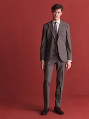 Grey Slim Wool Blend Check Suit Jacket - Image 2 of 12