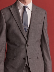 Grey Slim Wool Blend Check Suit Jacket - Image 4 of 12