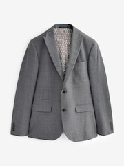 Grey Slim Wool Blend Check Suit Jacket - Image 7 of 12