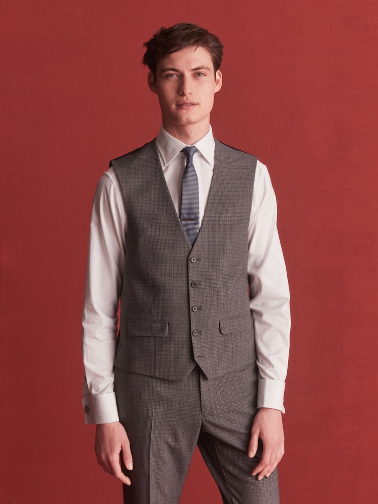Grey Wool Blend Check Suit Waistcoat - Image 1 of 10 Grey Wool Blend Check Suit Waistcoat - Image 1 of 10